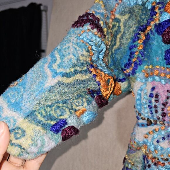 Anu Girls Unique Embroidered Jacket Size Large 100% Wool Colorful Wearable Art - Picture 6 of 16